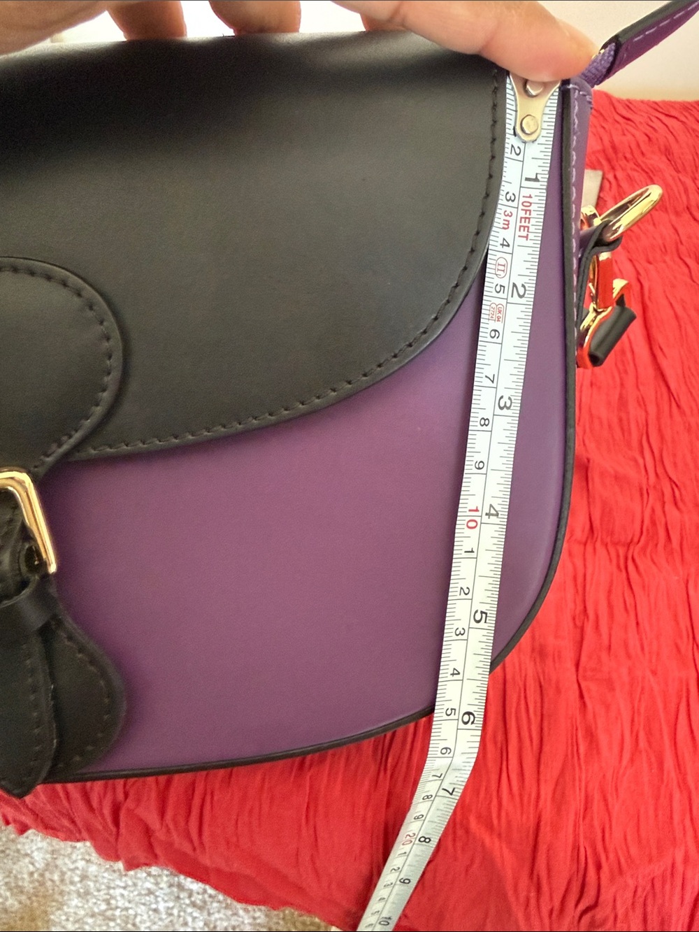 Stella Bianca Two-Tone Black and Purple Leather Shoulder Bag - Picture 10 of 11